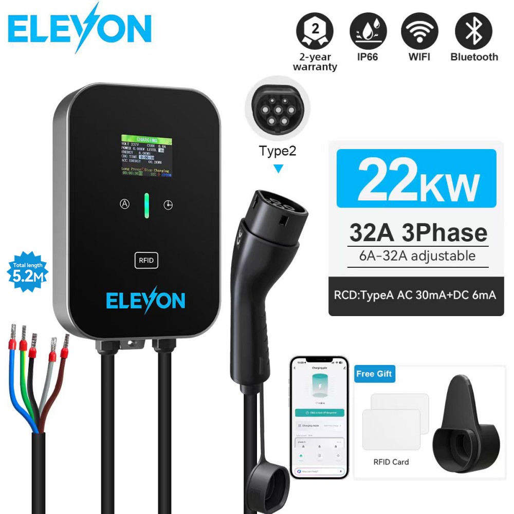 Ev Charger Type 2 22Kw 32A 3 Phase - ELEVON EV充電ステーション 22KW Type2 電気自動車用充電器 ウォールボックス