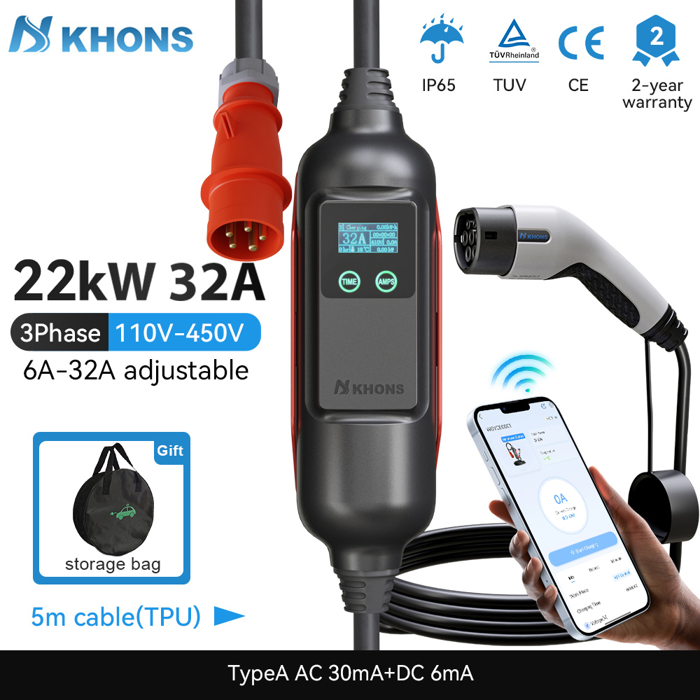 Khons ポータブル EV 充電器 Type2 32A 2 - Ev Charger Type 2 22Kw 32A 3 Phase のレビューと価格