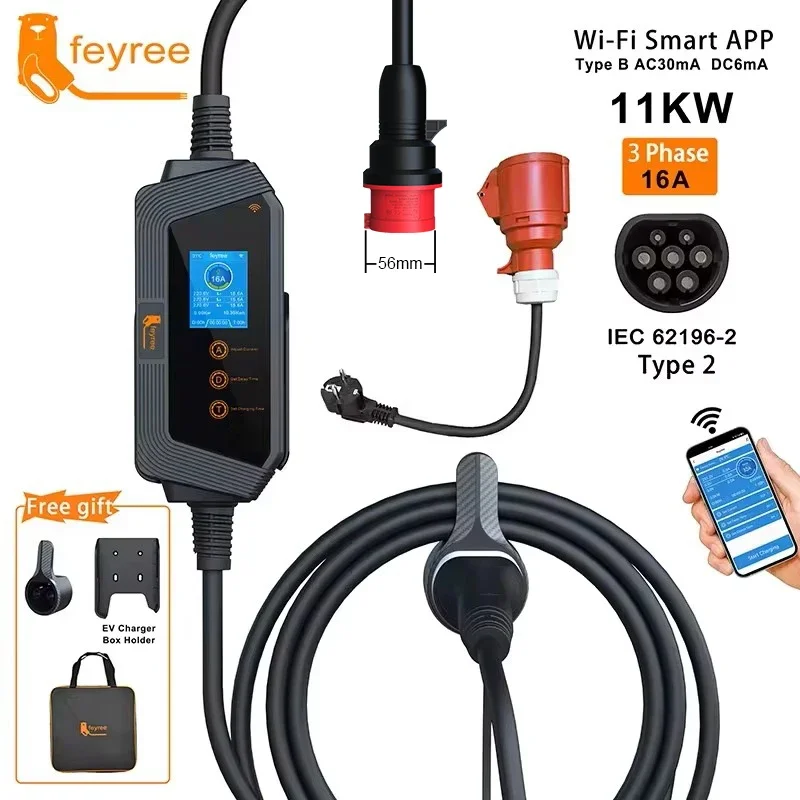 feyree 11KW 16A 3相 タイプ2 ポータブルE - Type 2 Portable Ev Charger 11Kw Cee のレビューと価格