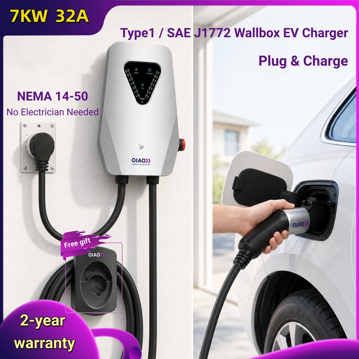 7KW 32A タイプ1 SAE J1772 ウォールボック - J1772 Evse 32A Level 2 Charger のレビューと価格