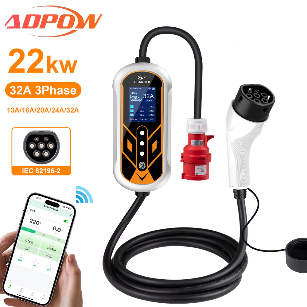 ADPOW ポータブル 32A Type2 EV 充電器 3 - Ev Charger Type 2 22Kw 32A 3 Phase のレビューと価格